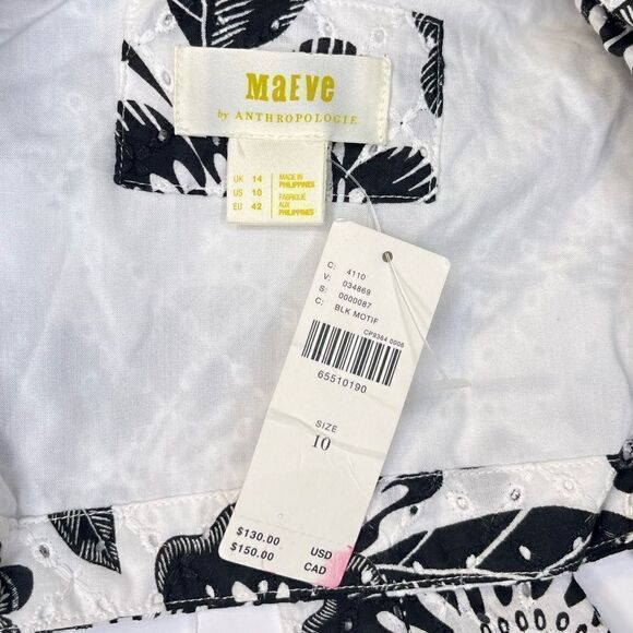 NEW Anthropologie Maeve Floral Eyelet Blouse Bow Back Black White 10 - Picture 10 of 13